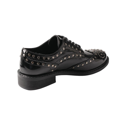 Women's Lace-Up Low Heel Business Shoes Leather-Look Personalised Detail – Black 39