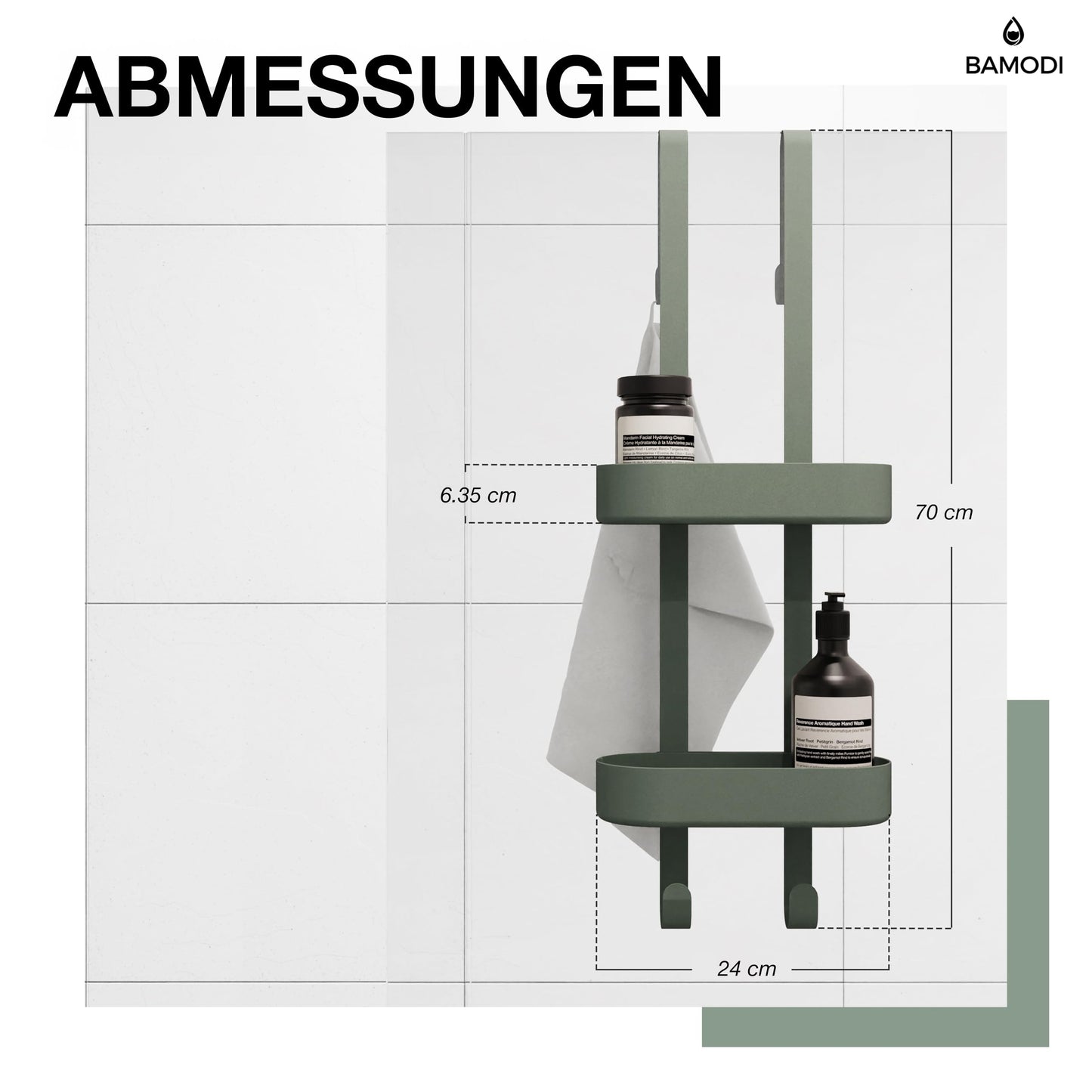 Bamodi Shower Shelf - 2-Tier Shelf - Height-Adjustable Baskets - Minimalist Hanging Shower Organizer - No Drilling or Suction