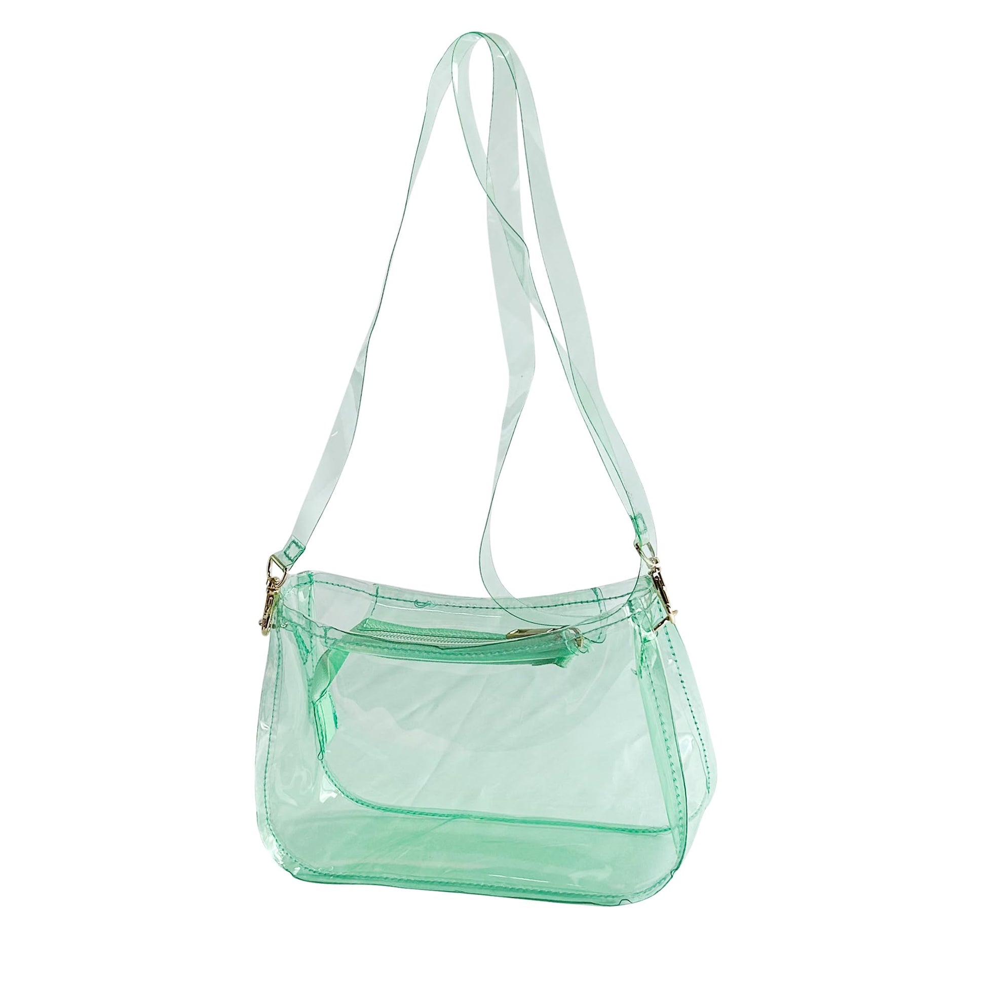 Transparent PVC Crossbody Bag Waterproof Adjustable Strap 20x12x7cm – Mint Green