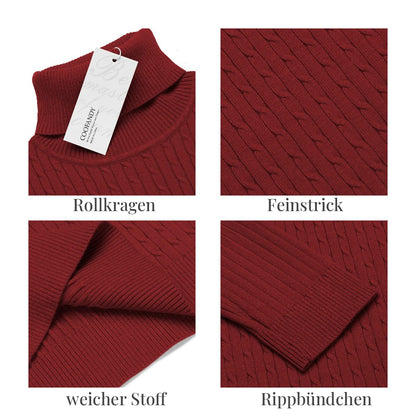COOFANDY Men's Turtleneck Cable Knit Sweater Casual Long Sleeve – Red XXL