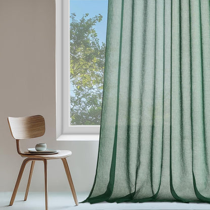 MRTREES Green curtains with ruffle tape, set of 2, 250 cm long, curtains with ruffle tape for rail, 140 cm wide, linen look