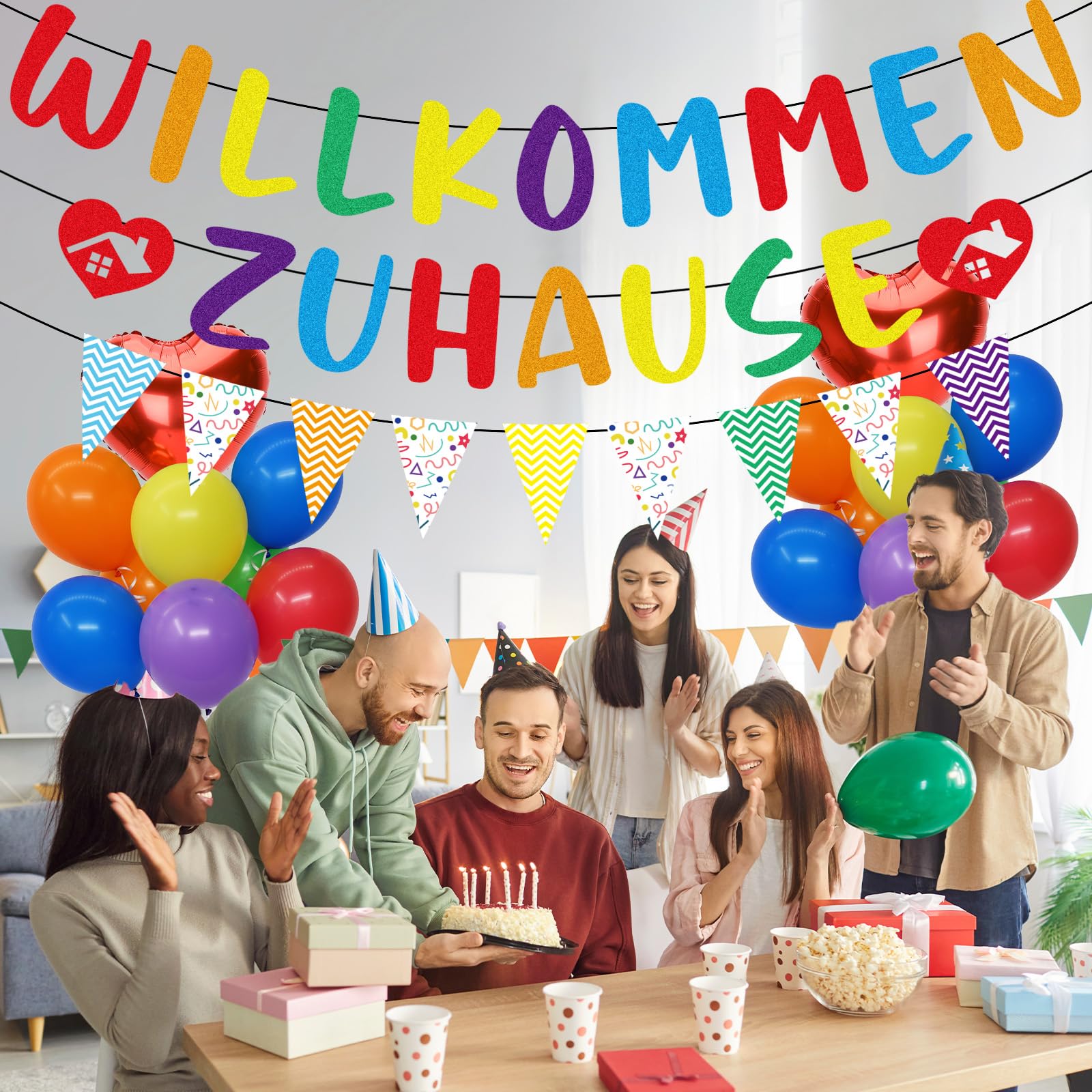 Welcome Home Party Decoration 17-Piece Garland Banner & Balloons Set – Multicolour