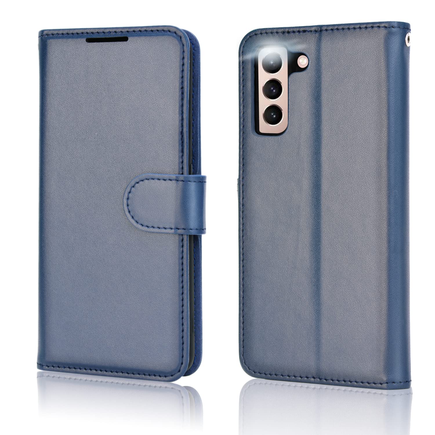 Wallet Flip Case Samsung Galaxy S21 FE PU Leather Stand Card Slot with Wrist Strap – Blue