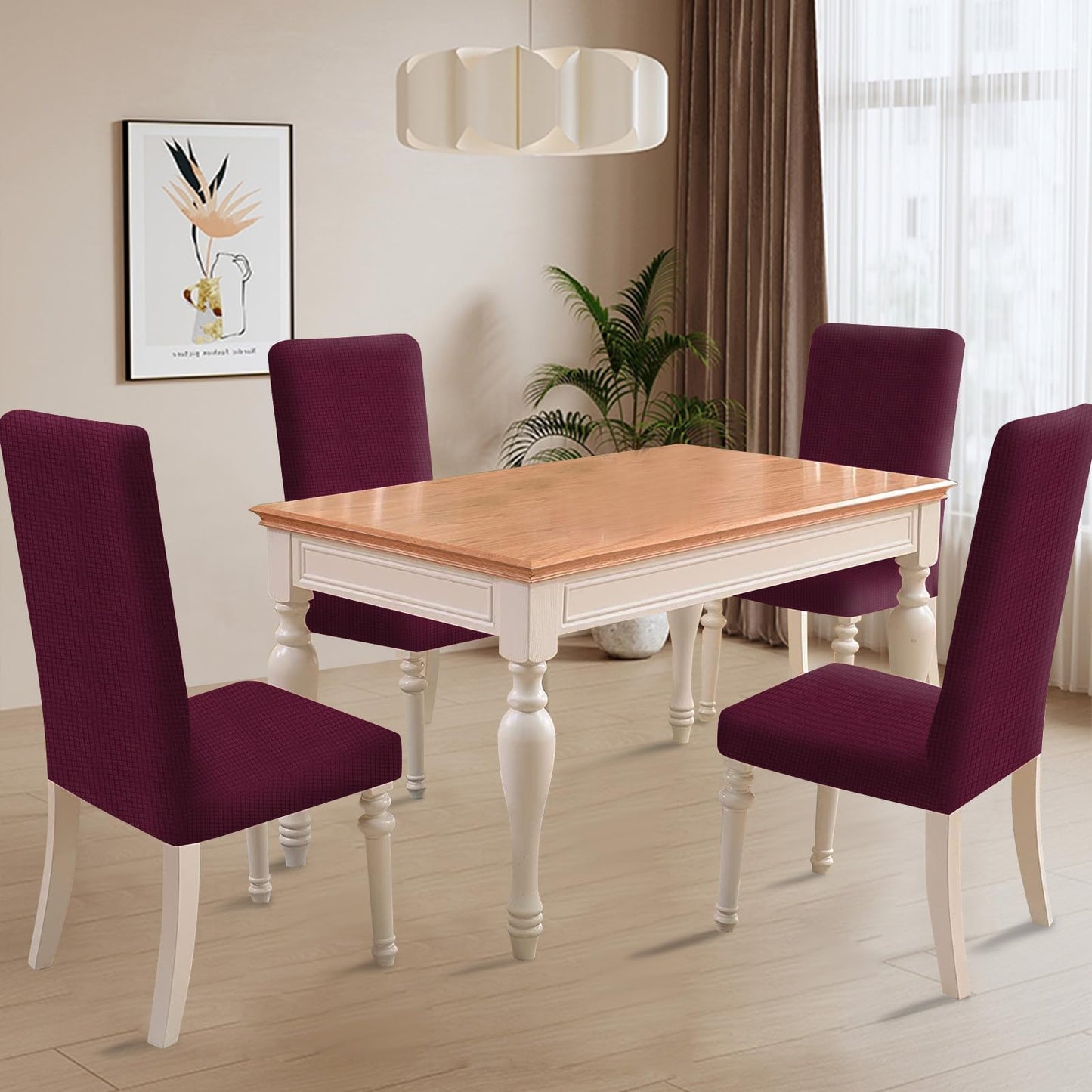 4-Piece Stretch Chair Covers Universal Cat-Scratch Resistant Chair Slipcovers – Burgundy