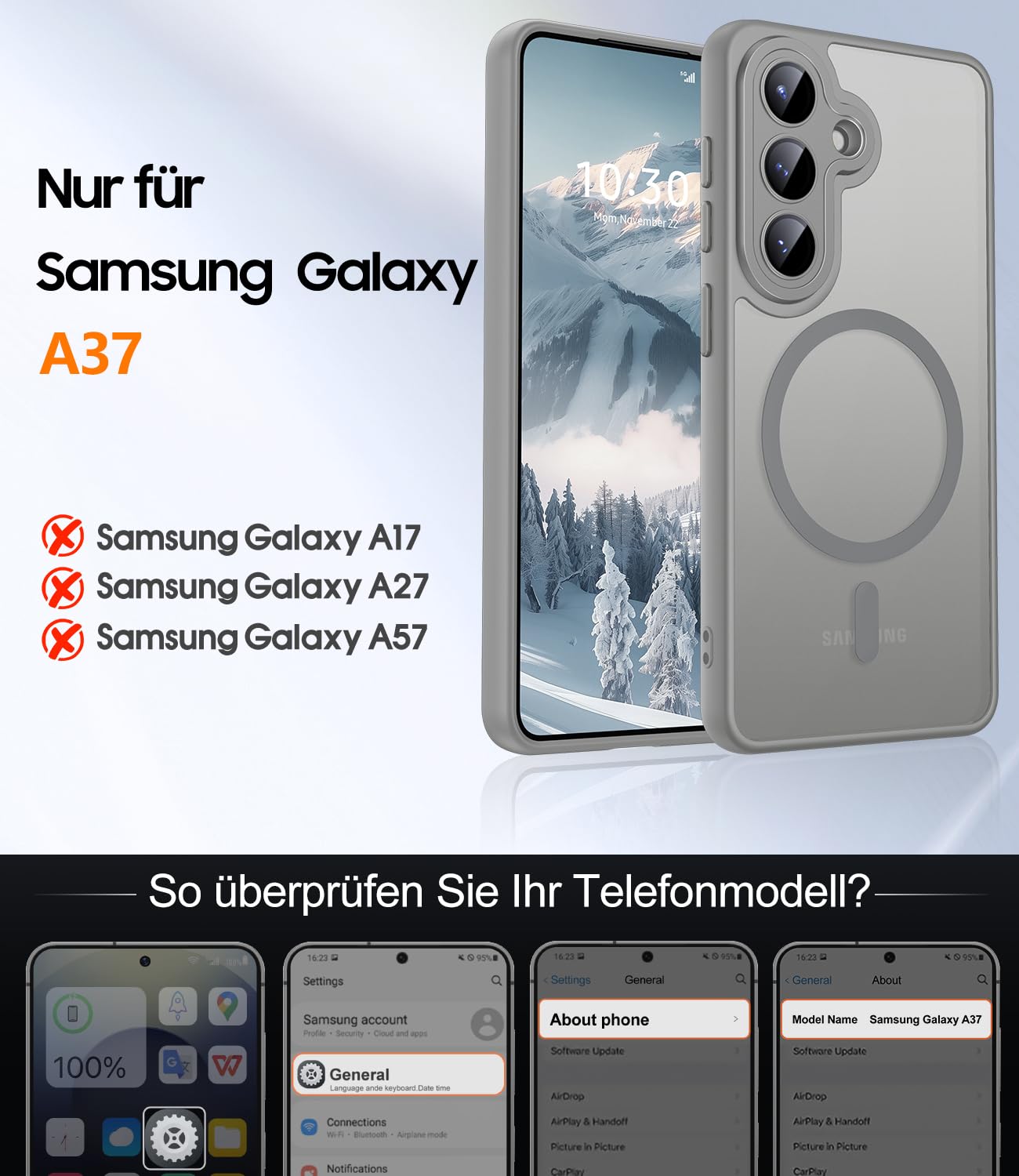 Samsung Galaxy A57 5G Phone Case Shockproof Slim Matte with 2x Tempered Glass – Grey