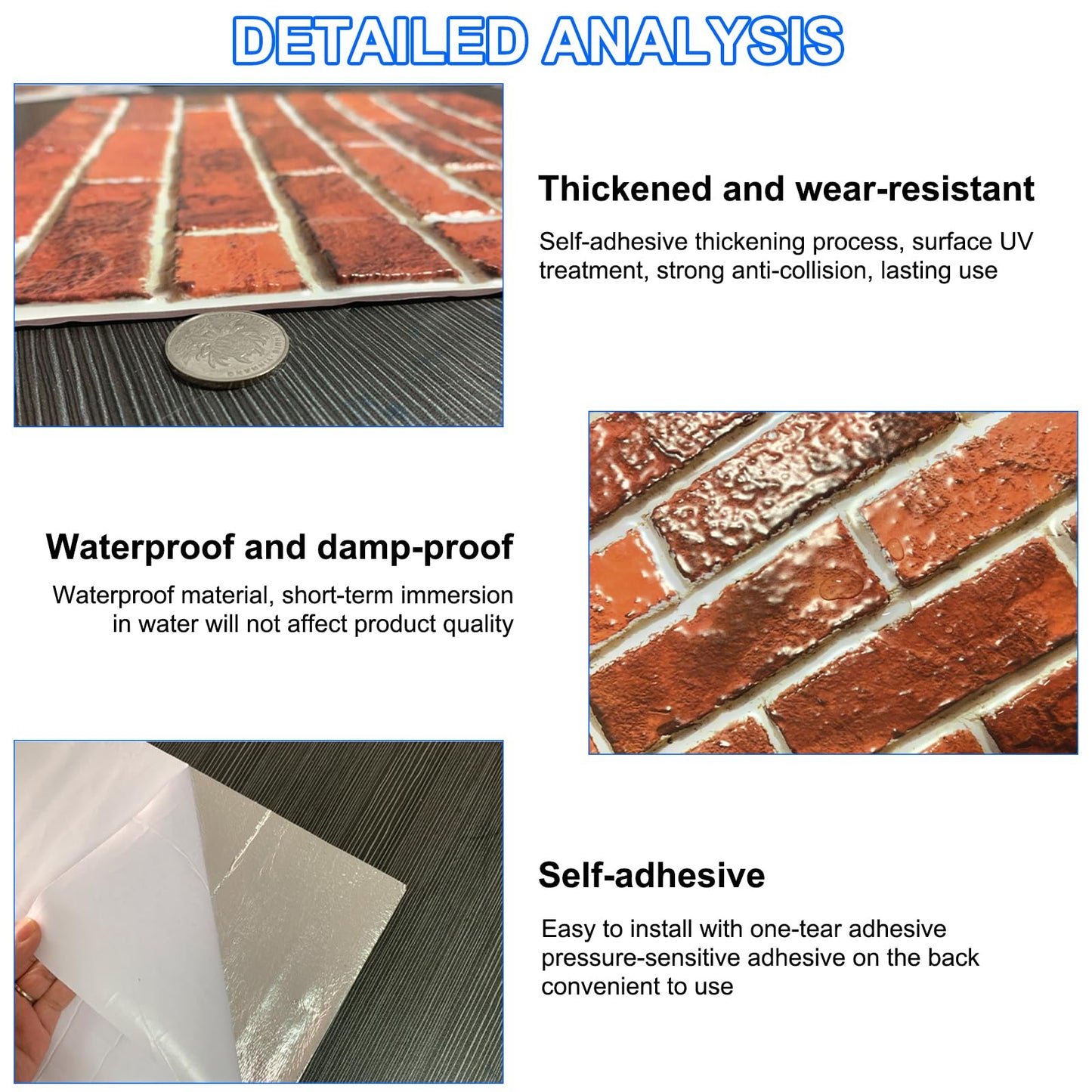 3D Brick Pattern PVC Wall Panels 30x30cm Waterproof Faux Stone Stickers 40pcs – Grey