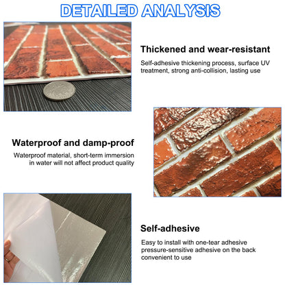 3D Brick Pattern PVC Wall Panels 30x30cm Waterproof Faux Stone Stickers 40pcs – Grey