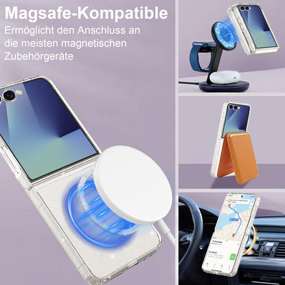 Samsung Galaxy Z Flip7 Glitter Shockproof Case Compatible with MagSafe Non-Yellowing – Clear