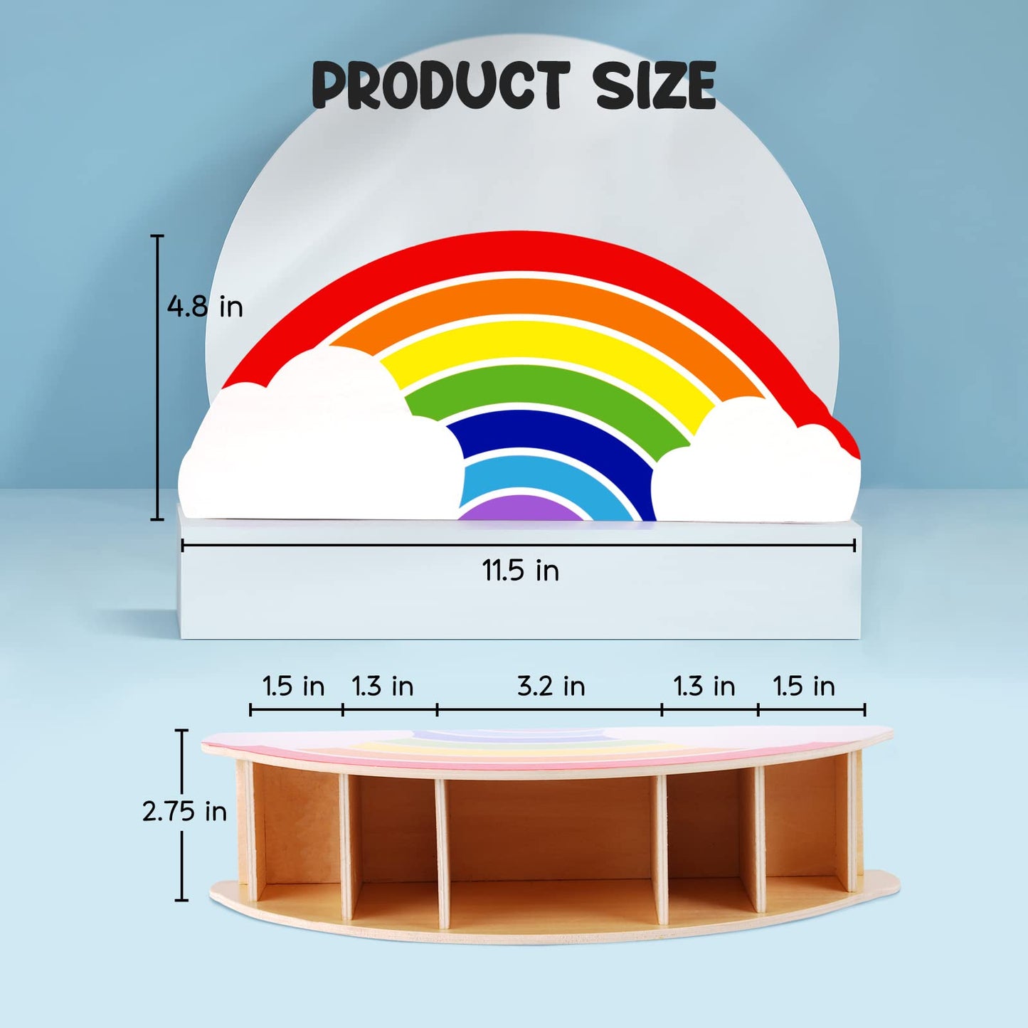 Gamenote Wooden Desk Organizer, Rainbow Pencil Holder/Pen Holder/Table Organizer/Multifunctional Organizer for Kids Office