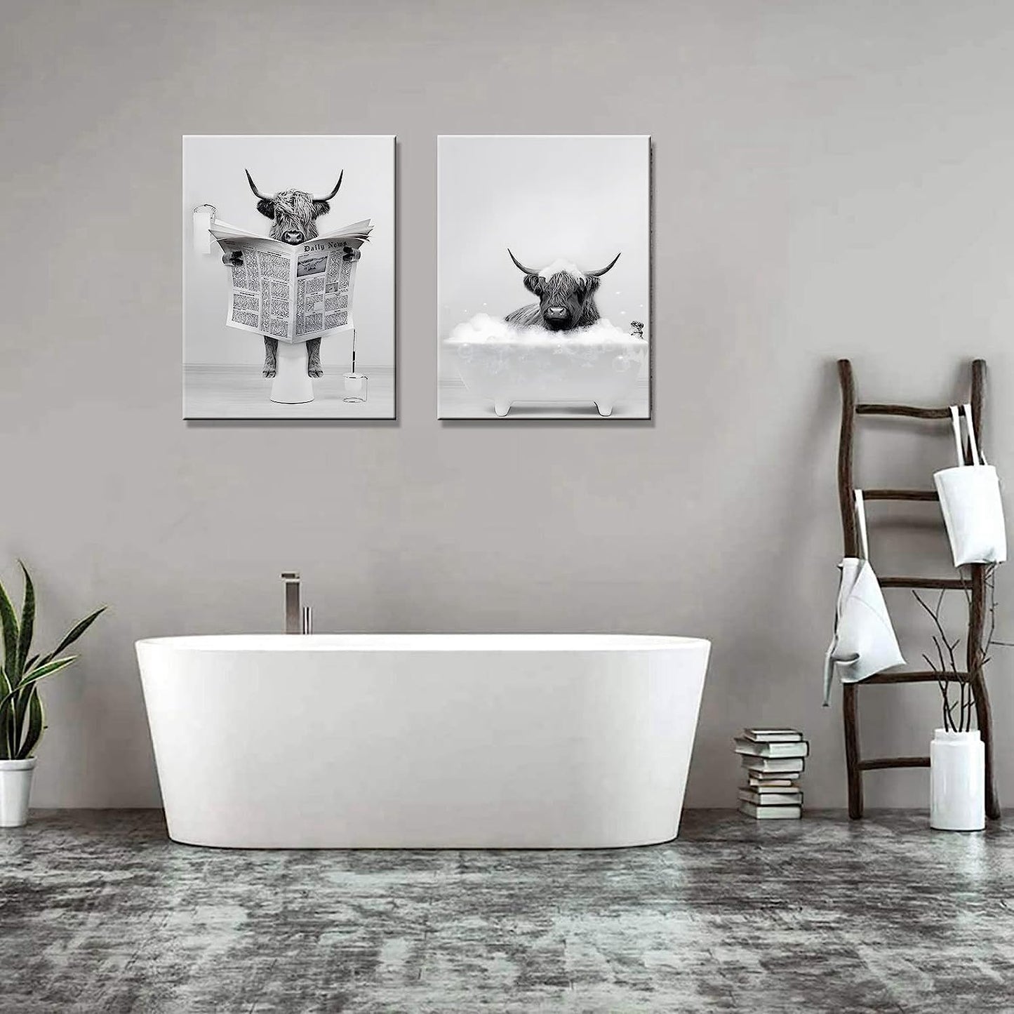 Highland Cattle Wall Poster Set Black & White Animal Print Home Decoration – 40x60cm (set of 2)