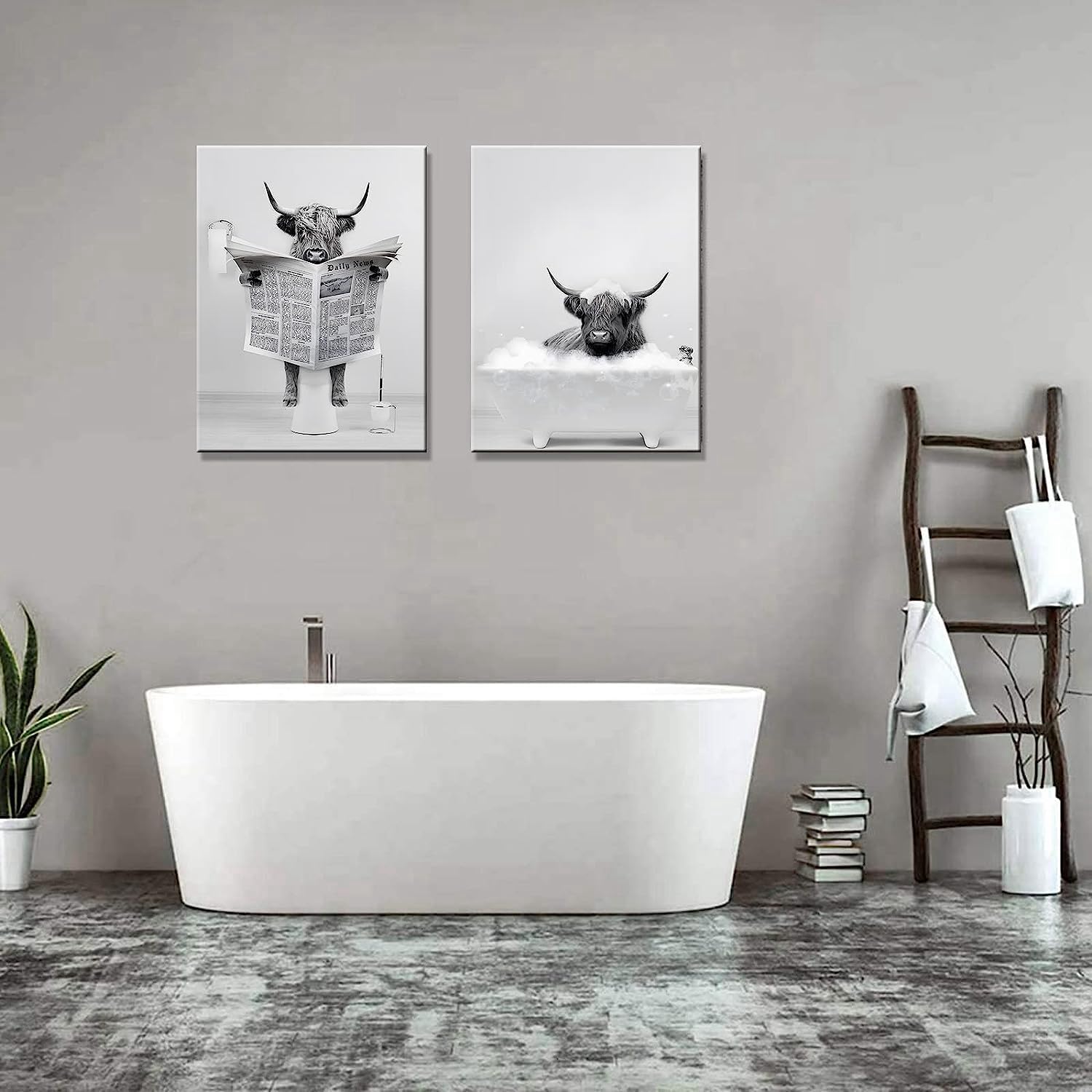 Highland Cattle Wall Poster Set Black & White Animal Print Home Decoration – 40x60cm (set of 2)