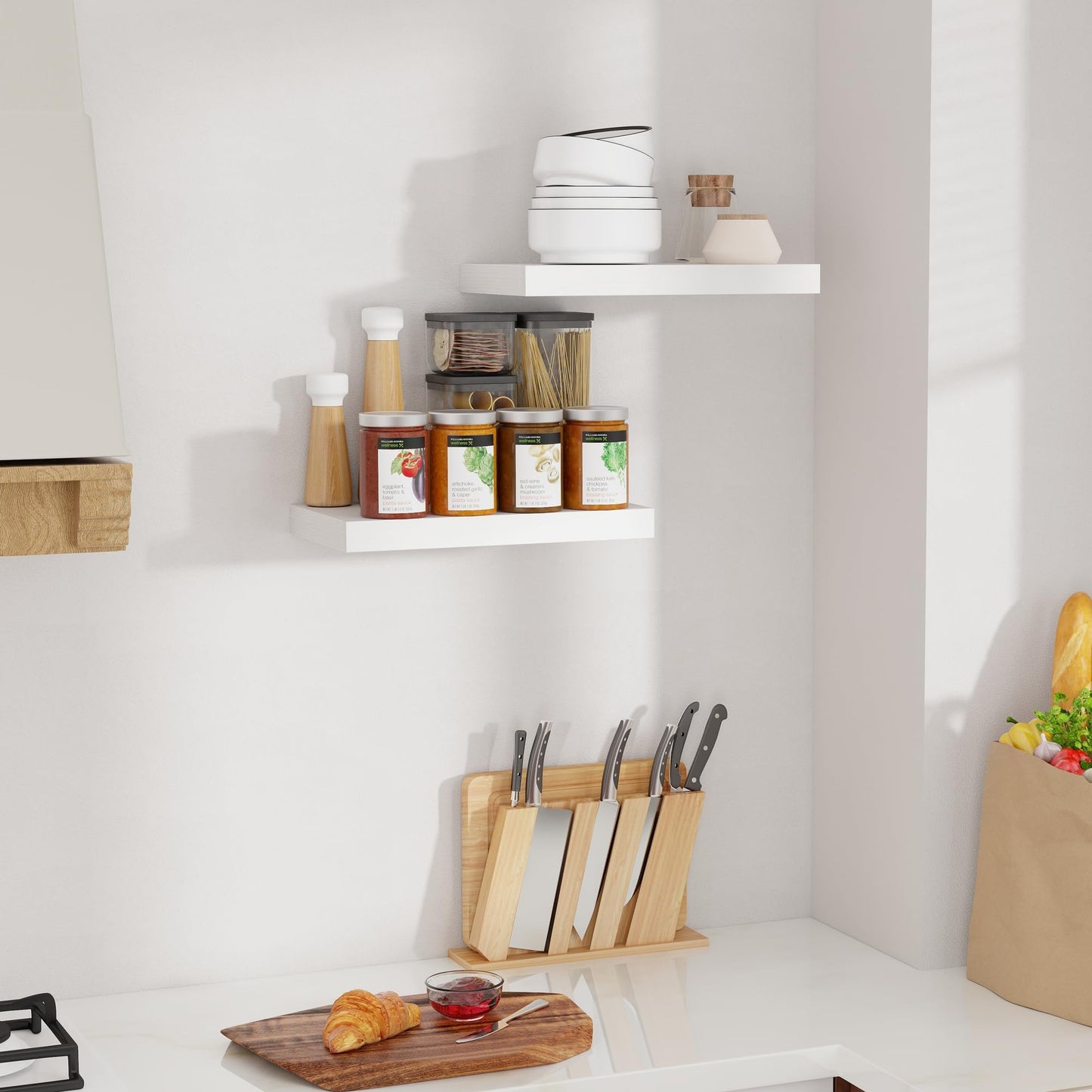 Wall Shelf Set of 2 MDF Floating Shelf – White 40cm