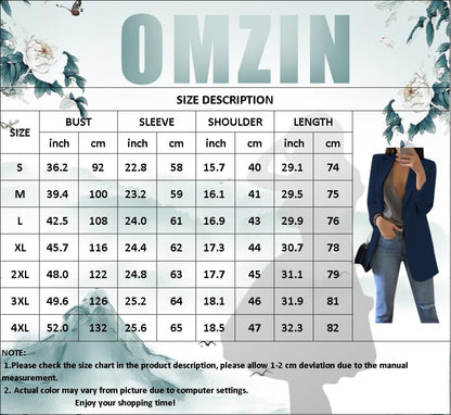 OMZIN Women's Long Sleeve Lapel Suits Open Front Solid Blazer Jacket Pockets Work Office Blazer Suit Dark Green XL