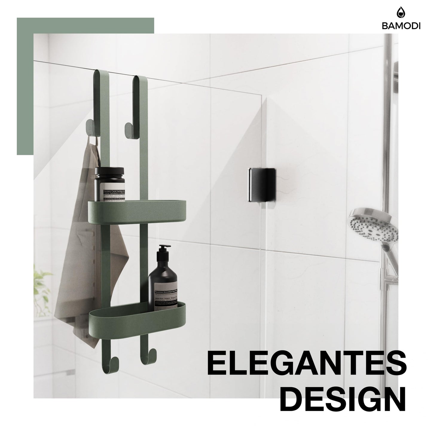 Bamodi Shower Shelf - 2-Tier Shelf - Height-Adjustable Baskets - Minimalist Hanging Shower Organizer - No Drilling or Suction