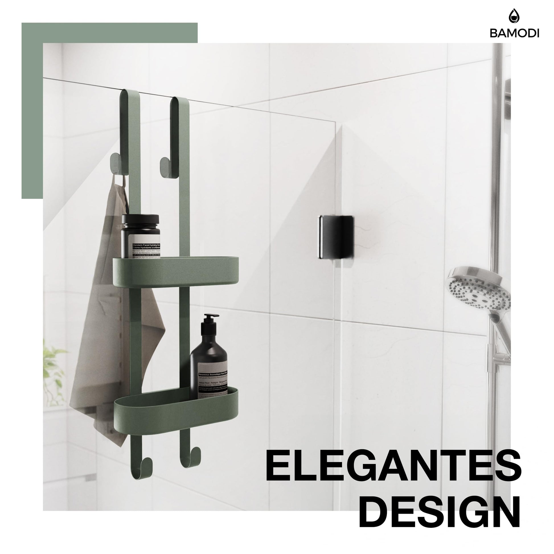 Bamodi Shower Shelf - 2-Tier Shelf - Height-Adjustable Baskets - Minimalist Hanging Shower Organizer - No Drilling or Suction
