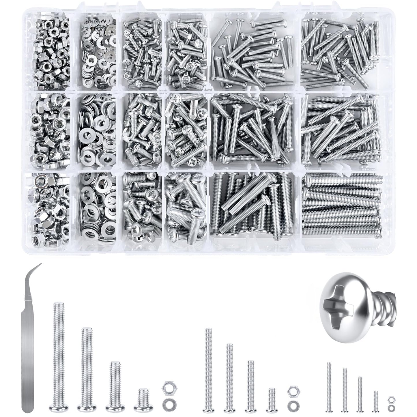 Screw Assortment Kit 930pc Pan Head M3-M5 with Nuts & Washers Phillips – Mixed