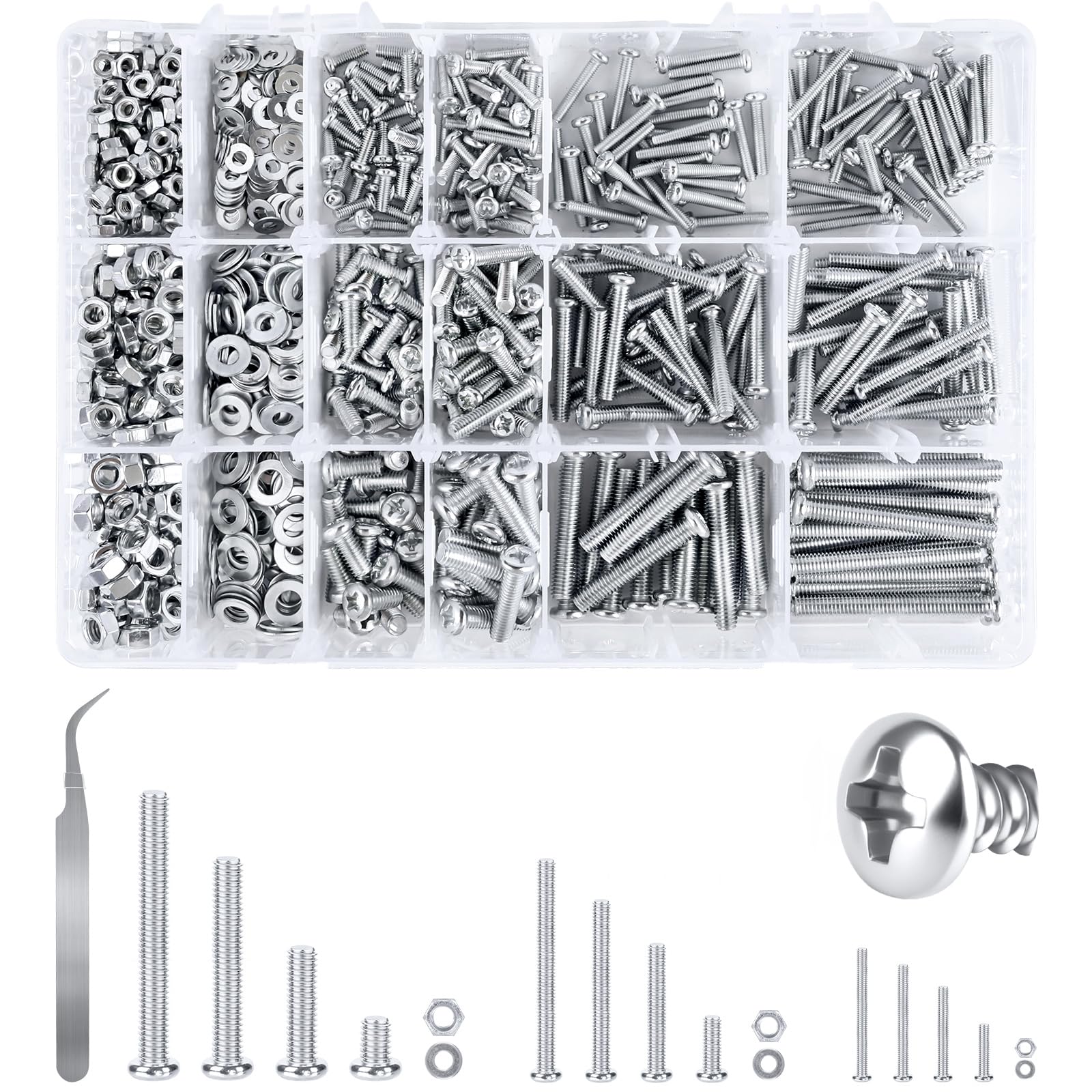 Screw Assortment Kit 930pc Pan Head M3-M5 with Nuts & Washers Phillips – Mixed