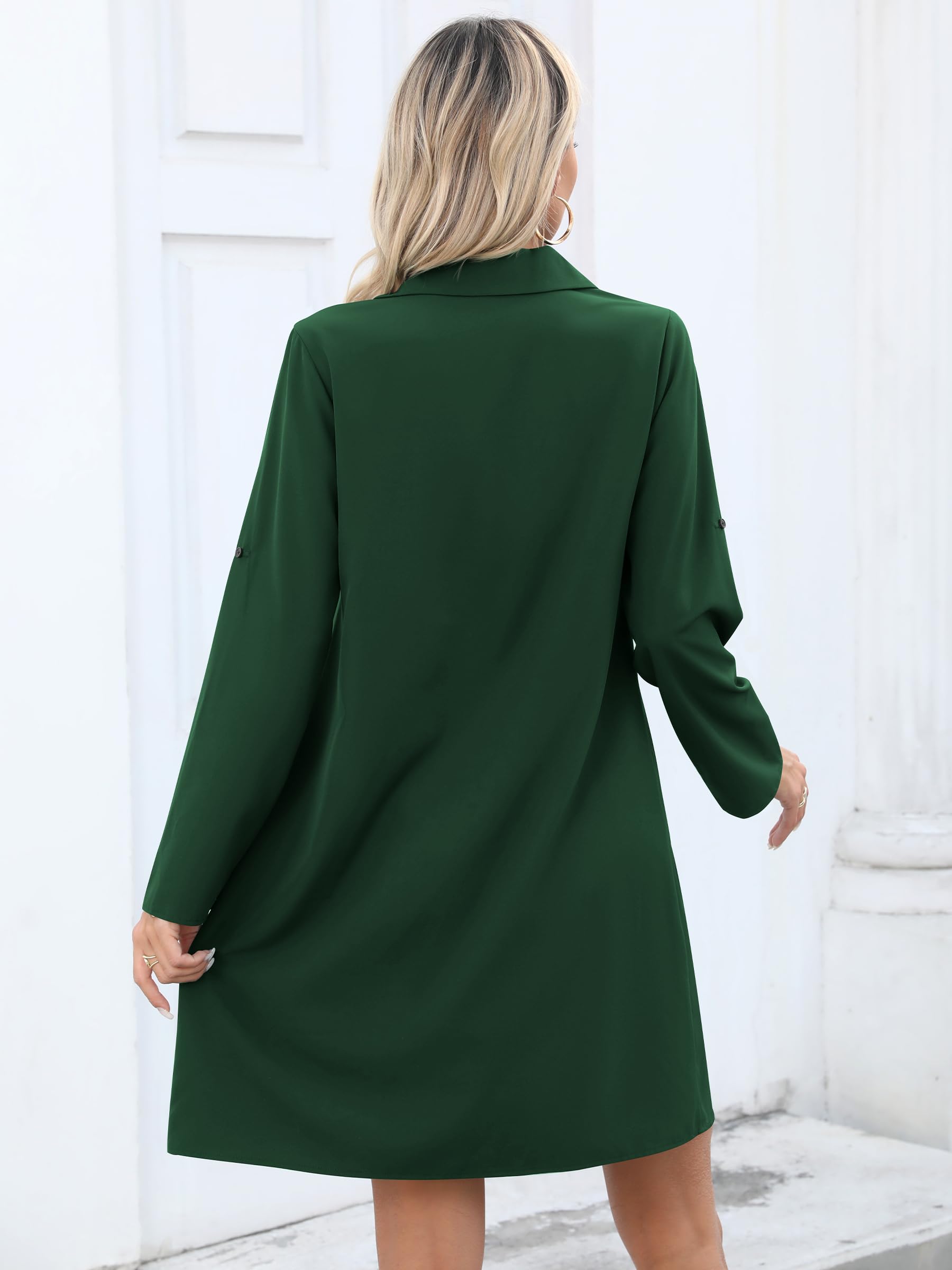 Women's Tunic Shirt Dress 3/4 Sleeve Loose Casual – Dark Green M