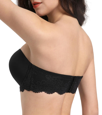 Plus Size Strapless Underwire Push-Up Bra Lace Open Back – Black 105F
