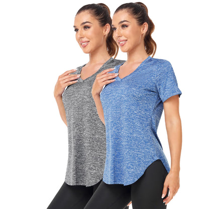 Women's V-Neck Sport T-Shirt Short Sleeve Running Workout Gym Yoga – Various