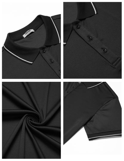 Men’s Golf Polo Shirt Short Sleeve Breathable Sport – Black XXL