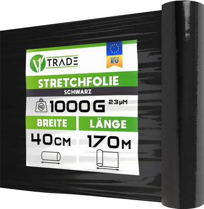 V1 Trade Stretch Film Black - Film for Furniture - Hand Moving Film 170m x 40 cm - Stretch Film Roll Black Film 23my -