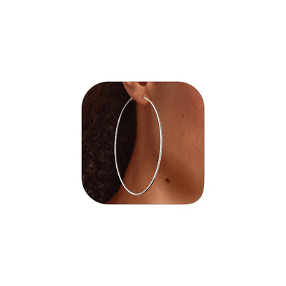 100mm Hoop Earrings Large Round Silver-Coloured – Elegant for Women
