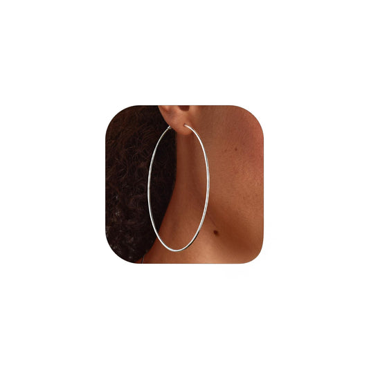 100mm Hoop Earrings Large Round Silver-Coloured – Elegant for Women