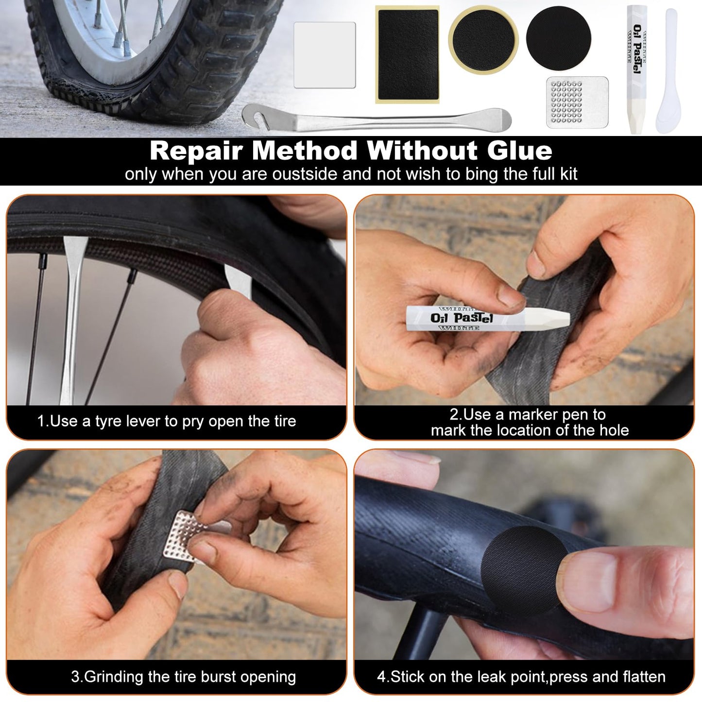 Bicycle Puncture Repair Kit 85pcs for Road & MTB with Patches & Glue - Kit