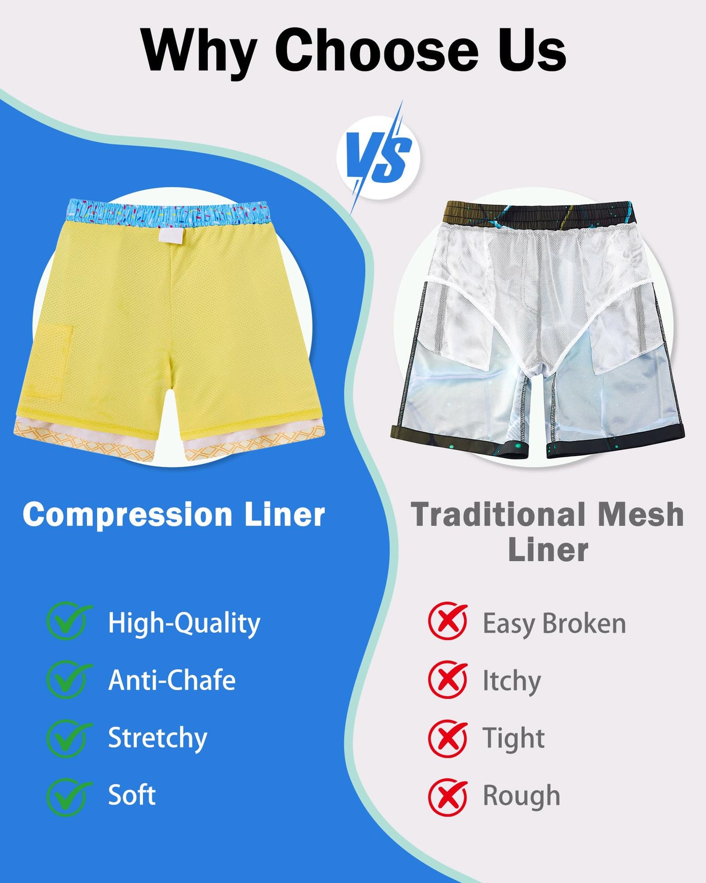 Boys' 2-in-1 Swim Shorts Compression Lining 3D Ice Cream Print Quick-Dry – Blue 7 Years