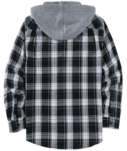 Men's Plaid Flannel Hooded Shirt Long Sleeve Lumberjack Outdoor Casual – Charcoal XXL