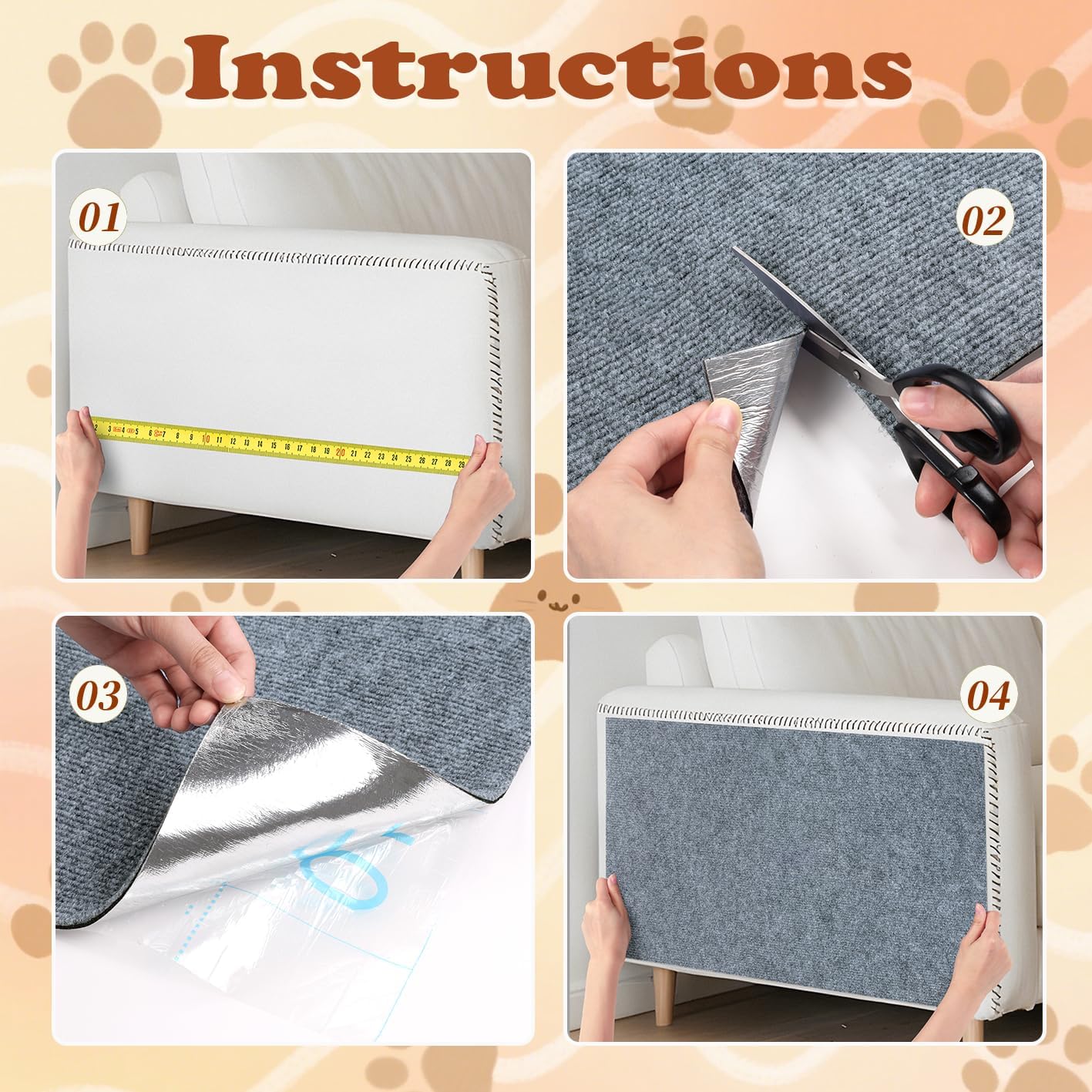 Self Adhesive Cat Scratching Mat for Wall Light Grey