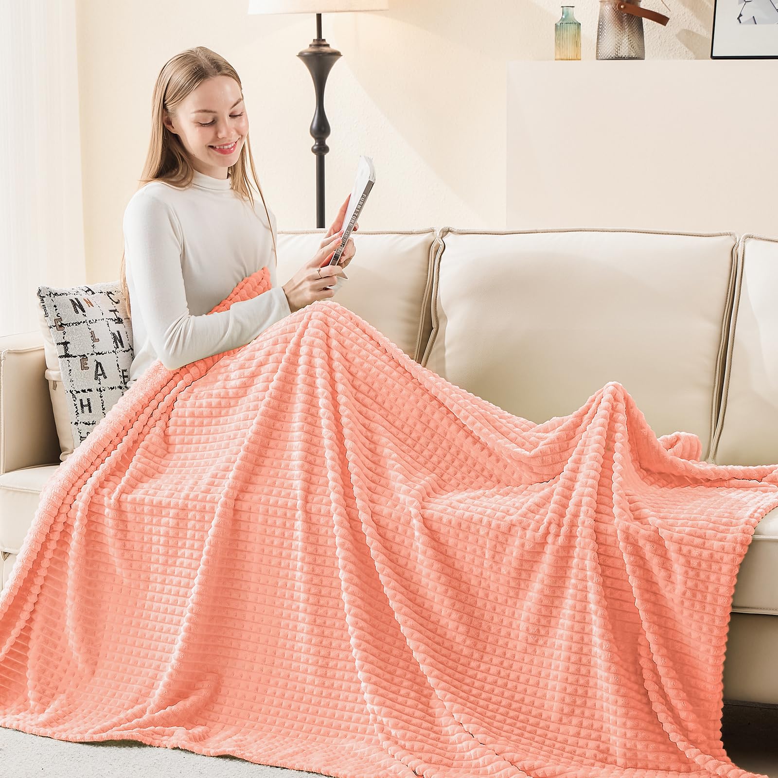 Large Fleece Flannel Throw Blanket Soft Warm Sofa Blanket – Pink 200x230cm