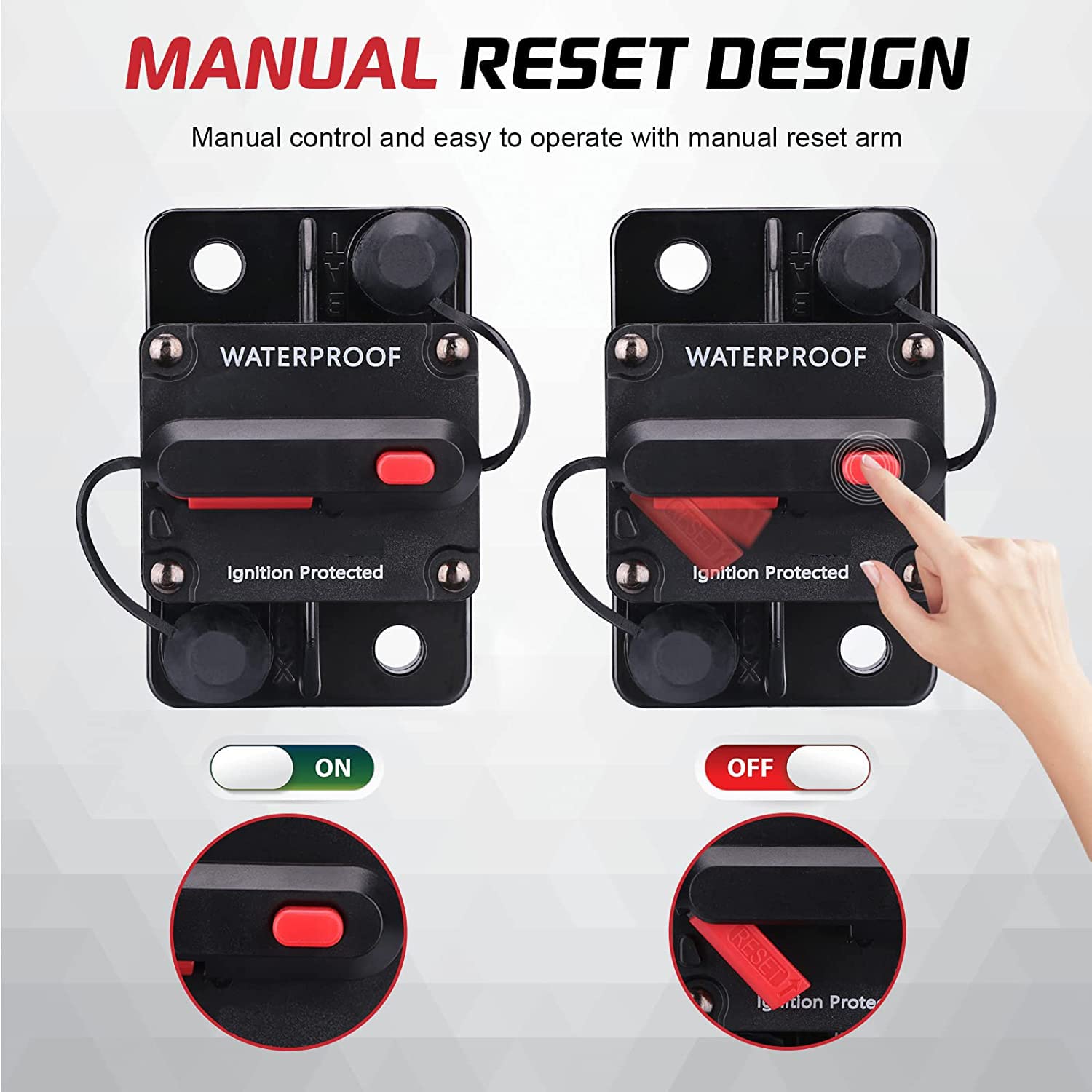 Gebildet 12V-42VDC (300A) Circuit Breaker 300Amp with Manual Reset Waterproof Inline Fuse Inverter for Marine Trolling Motor