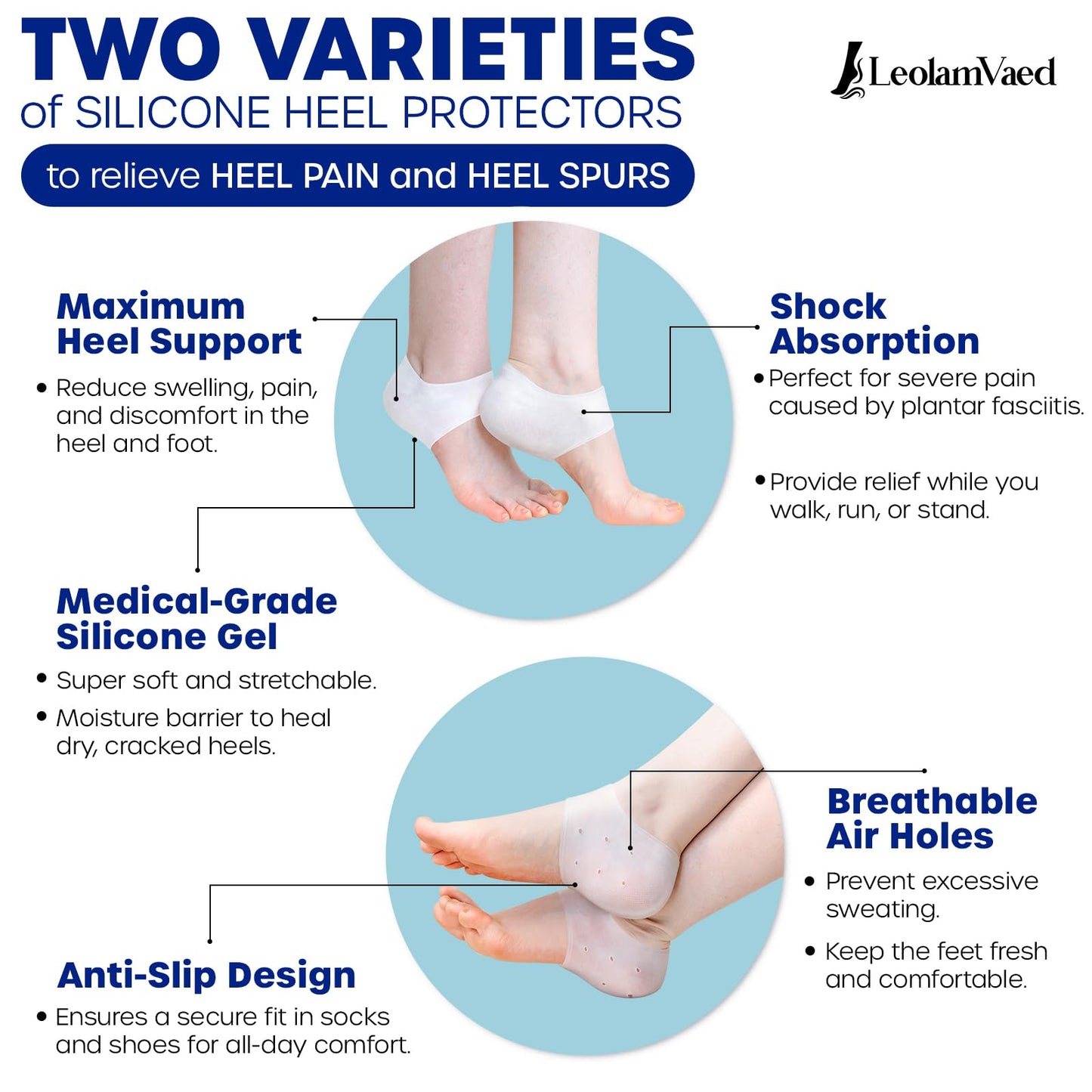 Gel Heel Sleeve Socks Plantar Fasciitis Relief with Arch Support & Spiky Massage Ball – 11pcs