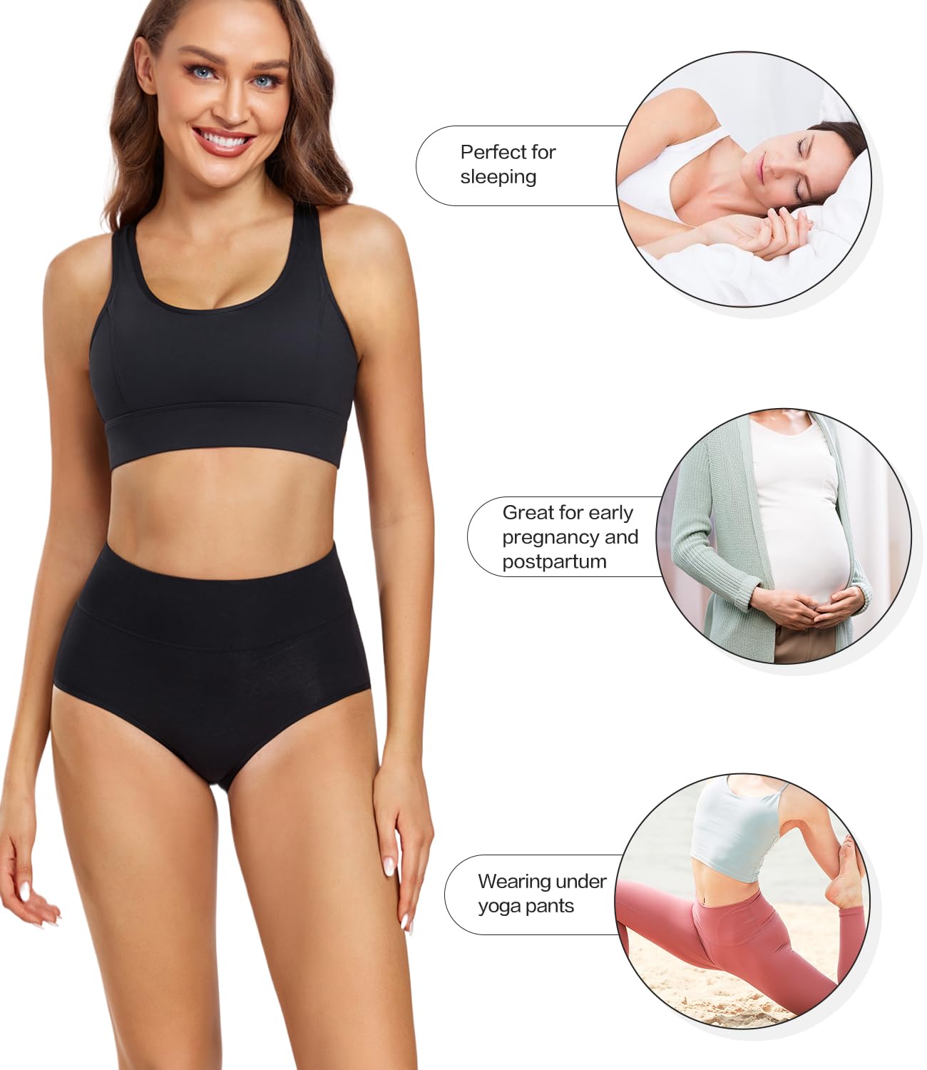 Women's High Waist Cotton Panties 4-Pack Comfortable Breathable – Black/Apricot XXL