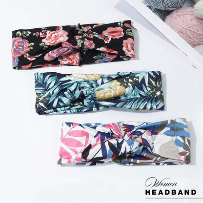 Boho Flower Yoga Headbands Cross Elastic Headwraps 3-Pack - Multi