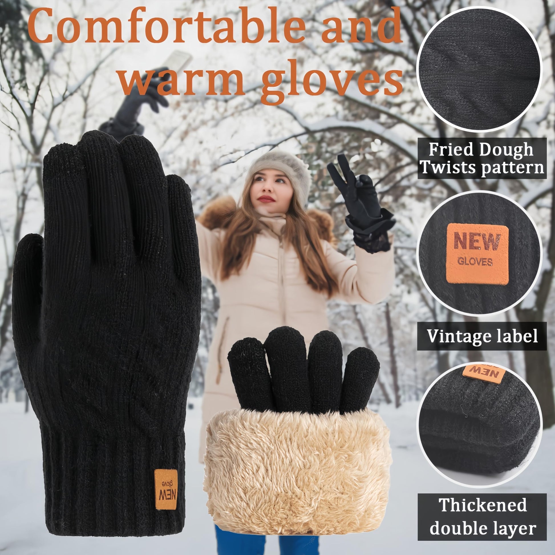 Men’s Thermal Touchscreen Mittens Anti-Slip Windproof - One Size