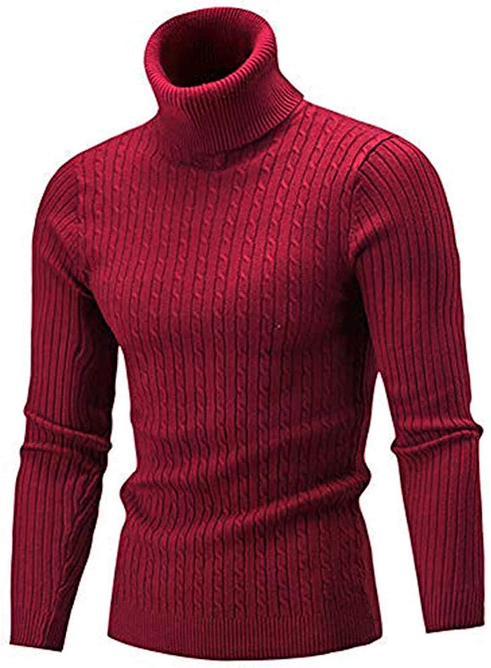 Men's Roll-Neck Sweater Slim Fit Fine Knit – Burgundy L