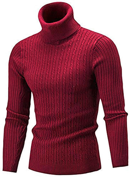 Men's Roll-Neck Sweater Slim Fit Fine Knit – Burgundy L