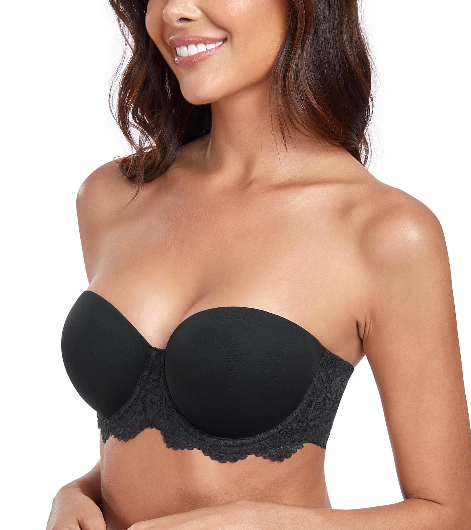Plus Size Strapless Underwire Push-Up Bra Lace Open Back – Black 105F