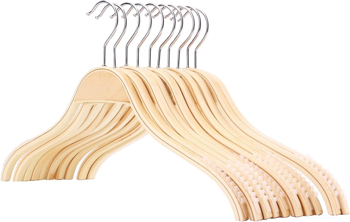 Tebery Pack of 12 wooden coat hangers, non-slip, space-saving wardrobe hangers for trousers, skirts, shirts, suits, 360°
