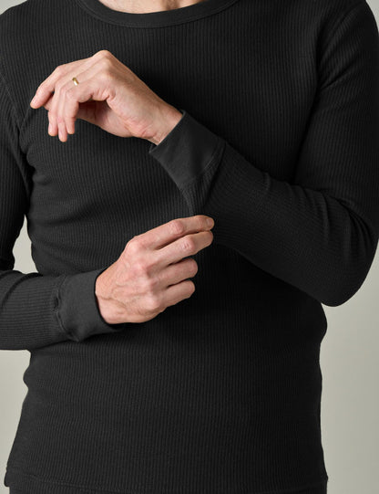 LAPASA Men’s Waffle Thermal Top Warm Knit Undershirt – Black M