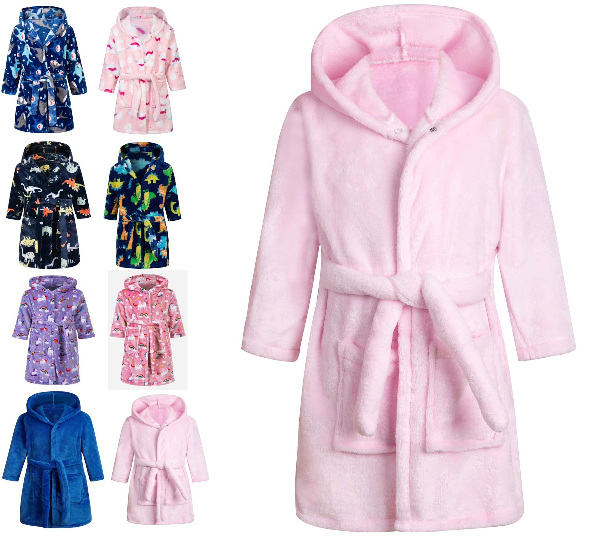 Children's Hooded Coral Fleece Bathrobe Cozy Toddler Hoodie Robe – Pink 4-5 yrs