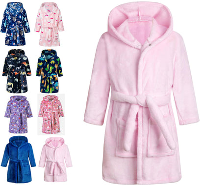 Children's Hooded Coral Fleece Bathrobe Cozy Toddler Hoodie Robe – Pink 4-5 yrs
