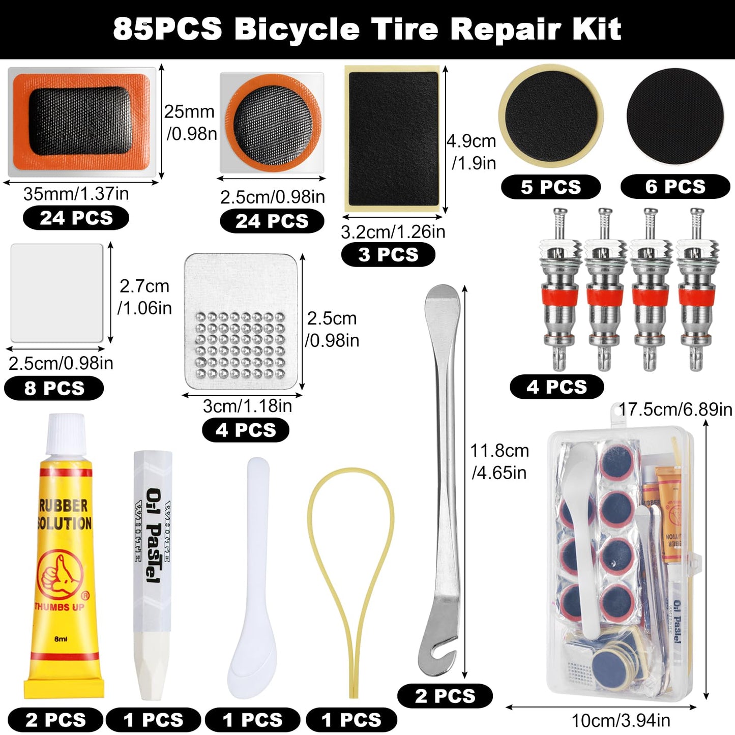 Bicycle Puncture Repair Kit 85pcs for Road & MTB with Patches & Glue - Kit