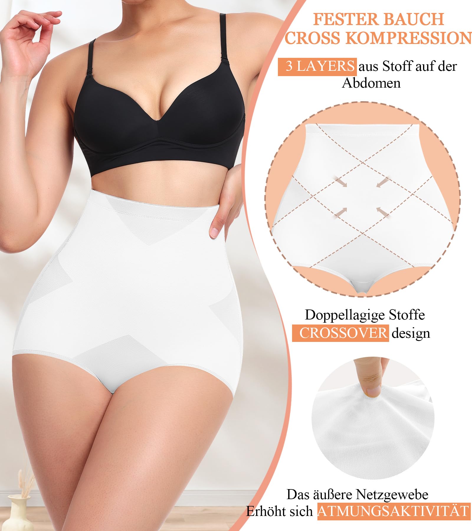 Women's High Waist Tummy Control Shapewear Briefs – White M