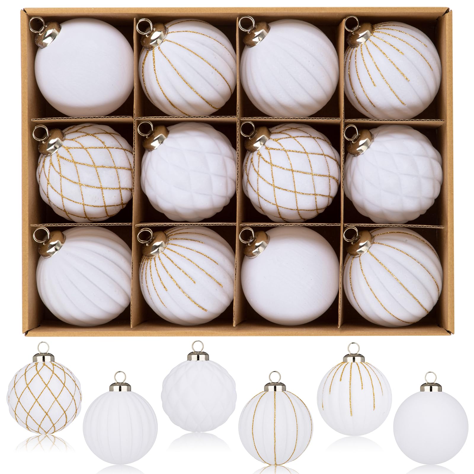 Set of 12 Velvet Christmas Baubles 8cm Vintage Style – Brown
