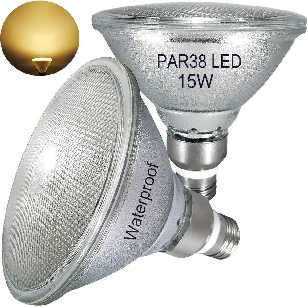 LED PAR38 spuldze 15W, silti balta, ūdensizturīga (2 gab.) - Gultify