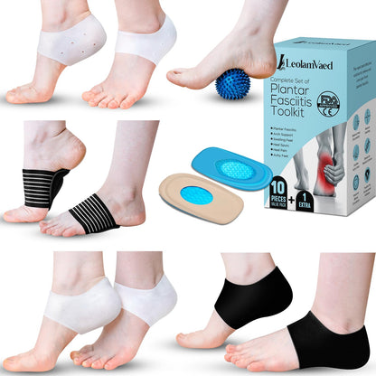Gel Heel Sleeve Socks Plantar Fasciitis Relief with Arch Support & Spiky Massage Ball – 11pcs